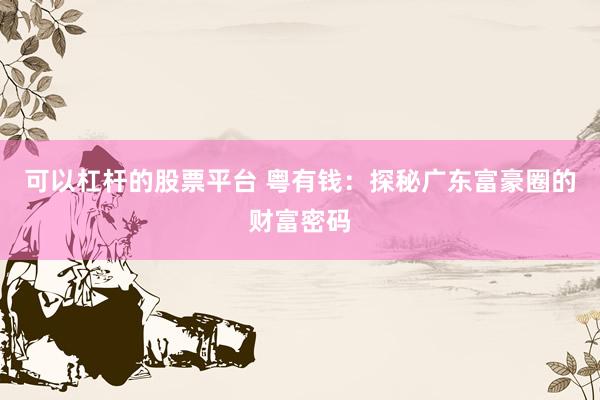 可以杠杆的股票平台 粤有钱：探秘广东富豪圈的财富密码