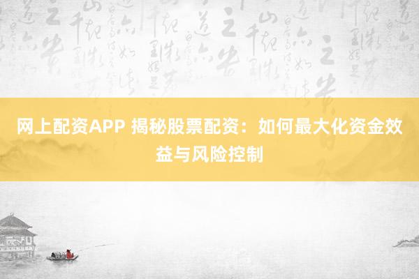 网上配资APP 揭秘股票配资：如何最大化资金效益与风险控制