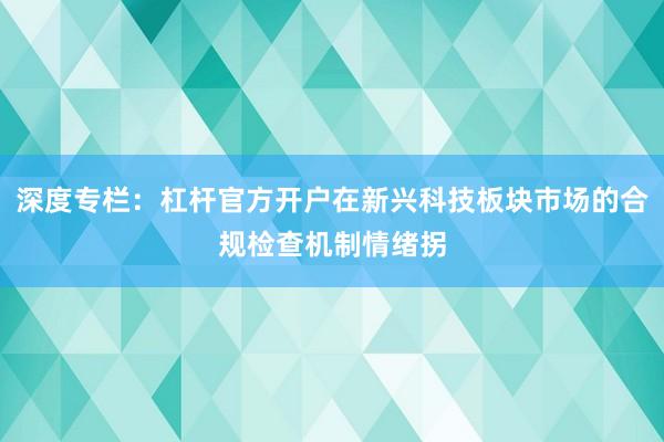 深度专栏：杠杆官方开户在新兴科技板块市场的合规检查机制情绪拐